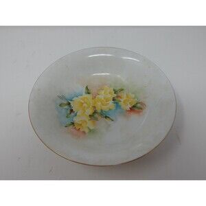 Vintage Hand Painted German Bowl V. Rose 1945 Yellow Roses Floral Porcelain